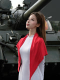 white ao dai and red scarf